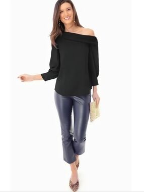 TUCKERNUCK Navy 'Ashford' Vegan Leather Side-Zip Ankle Flare High Leggings M